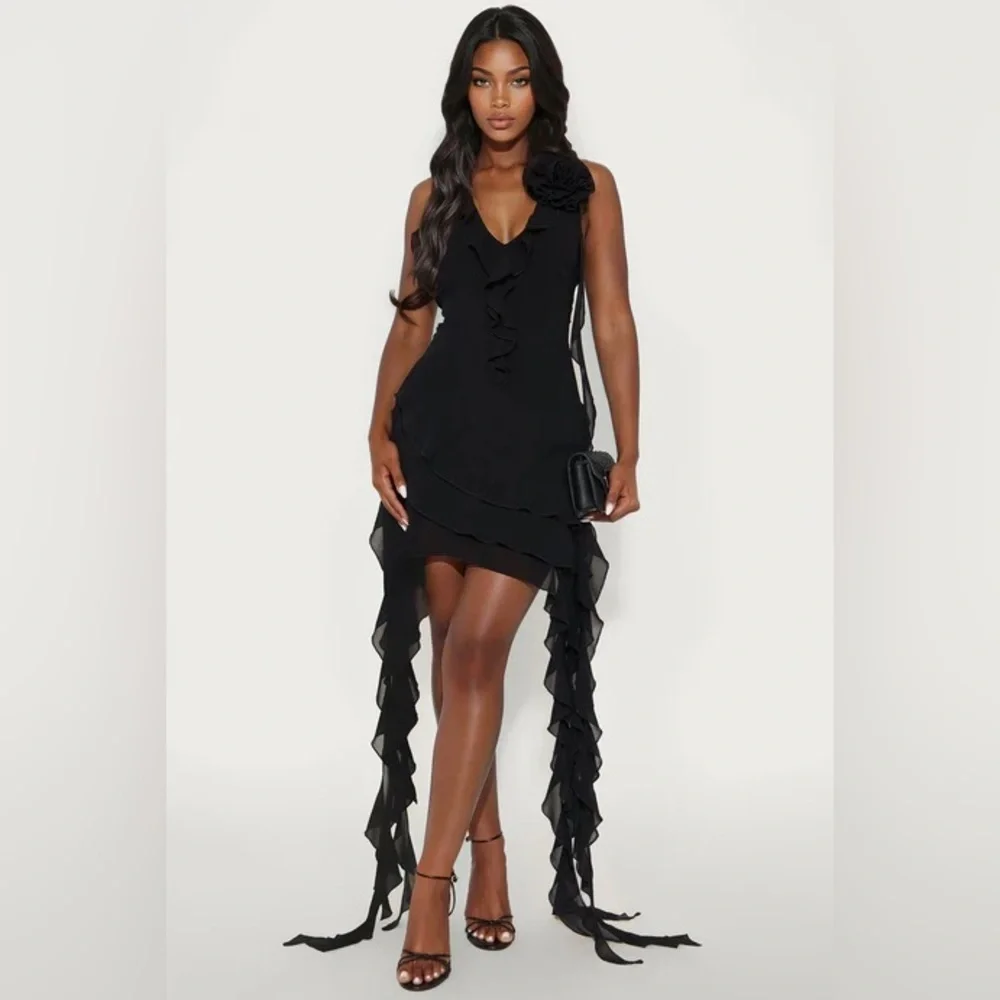 NWT Fashion Nova Ruffles and Roses Midi Dress Black Sz 2X - Picture 4 of 16